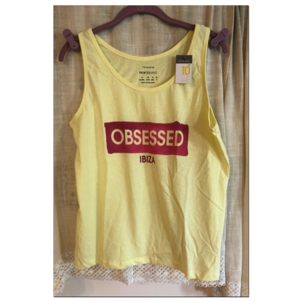 Primark Yellow Tank Top “Obsessed” Size 10